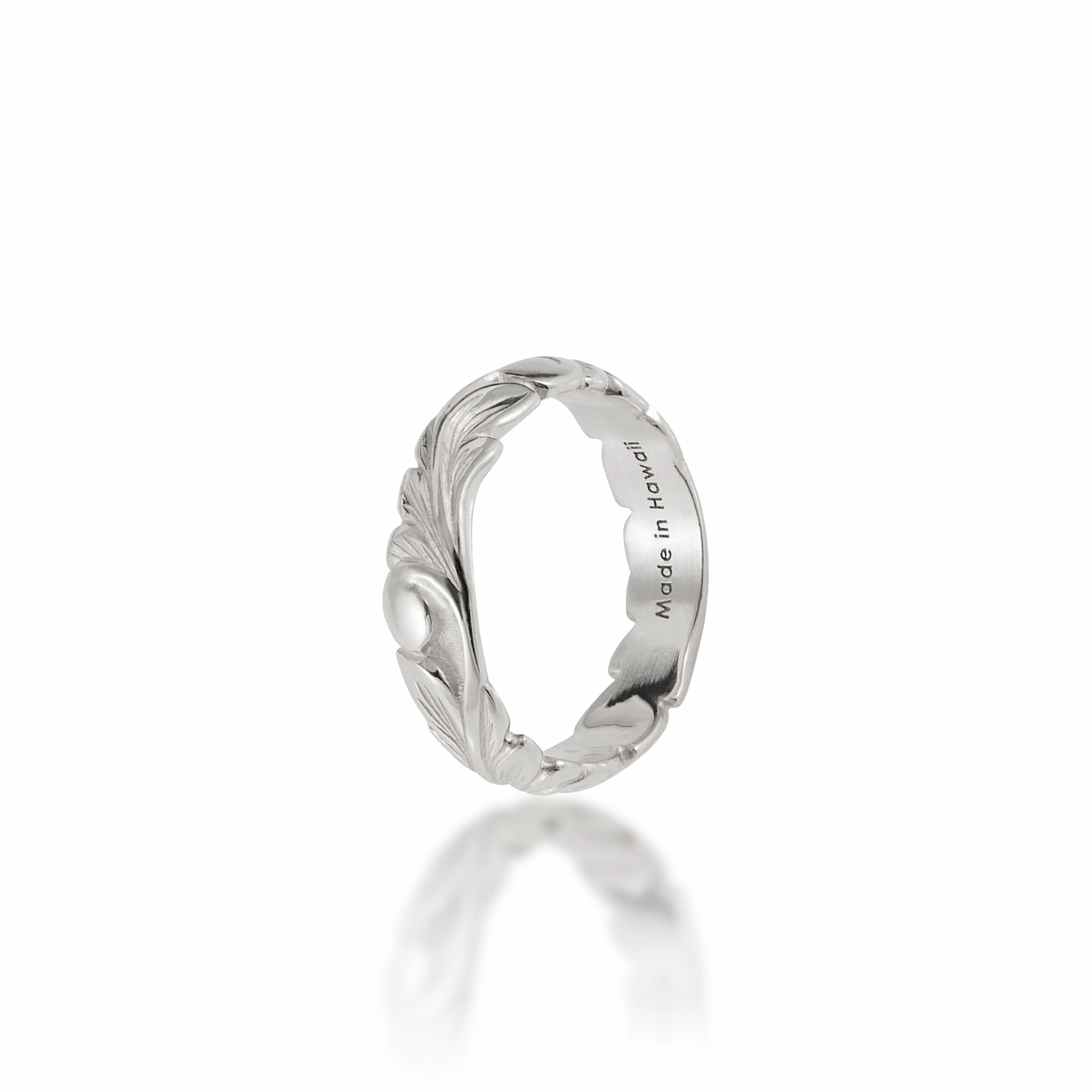 Hawaiian Heirloom Old English Scroll Ring in White Gold - 4.5mm Trendy Edge Premium Detail