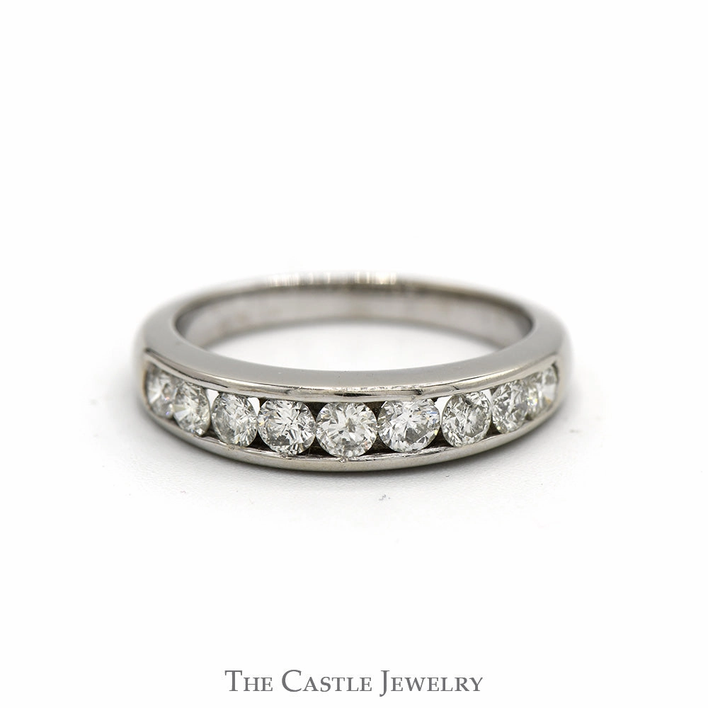 Couple Accessory Affordable Look 1cttw 9 Channel Set Round Diamond Men's Wedding Band in 10k White Gold