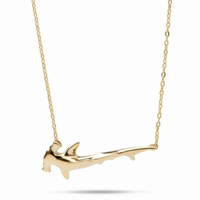 16-18" Adjustable Hammerhead Shark Necklace in Gold Cozy Accent