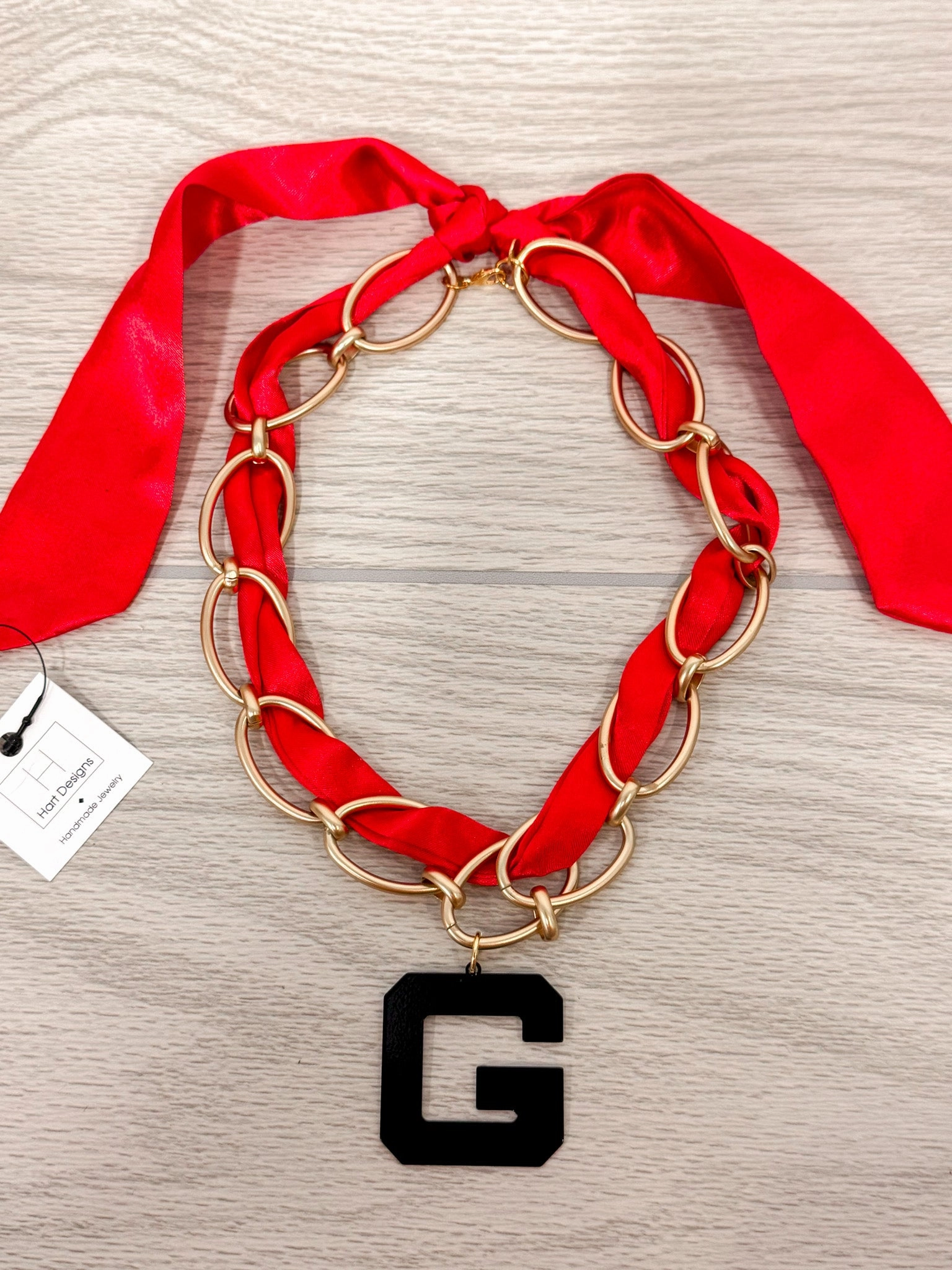 Red Georgia "G" Twilly and Chain Necklace Fall Accent Ideal gift