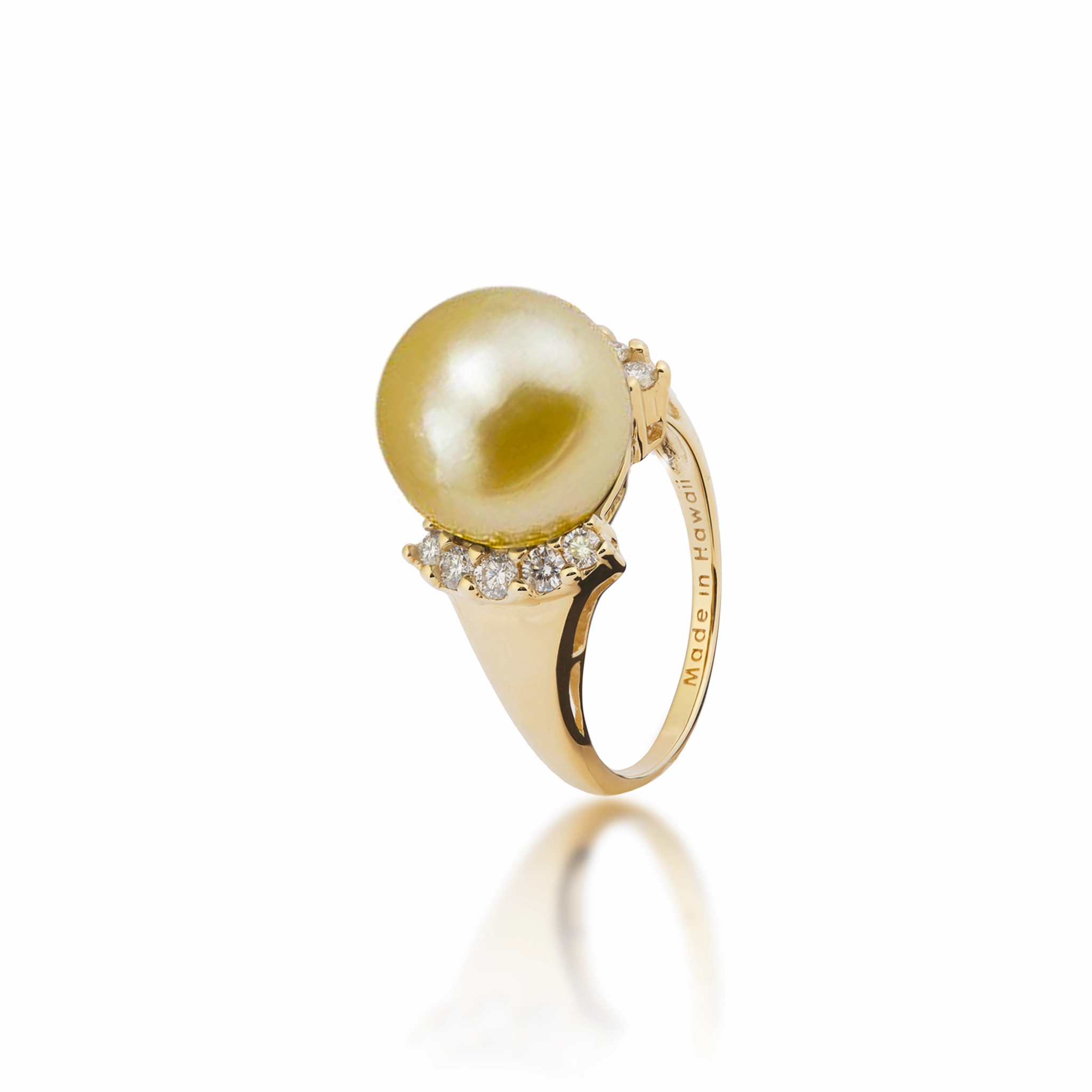 Timeless Appeal Cute Accent South Sea Gold Pearl Ring in Gold with Diamonds - 12-13mm