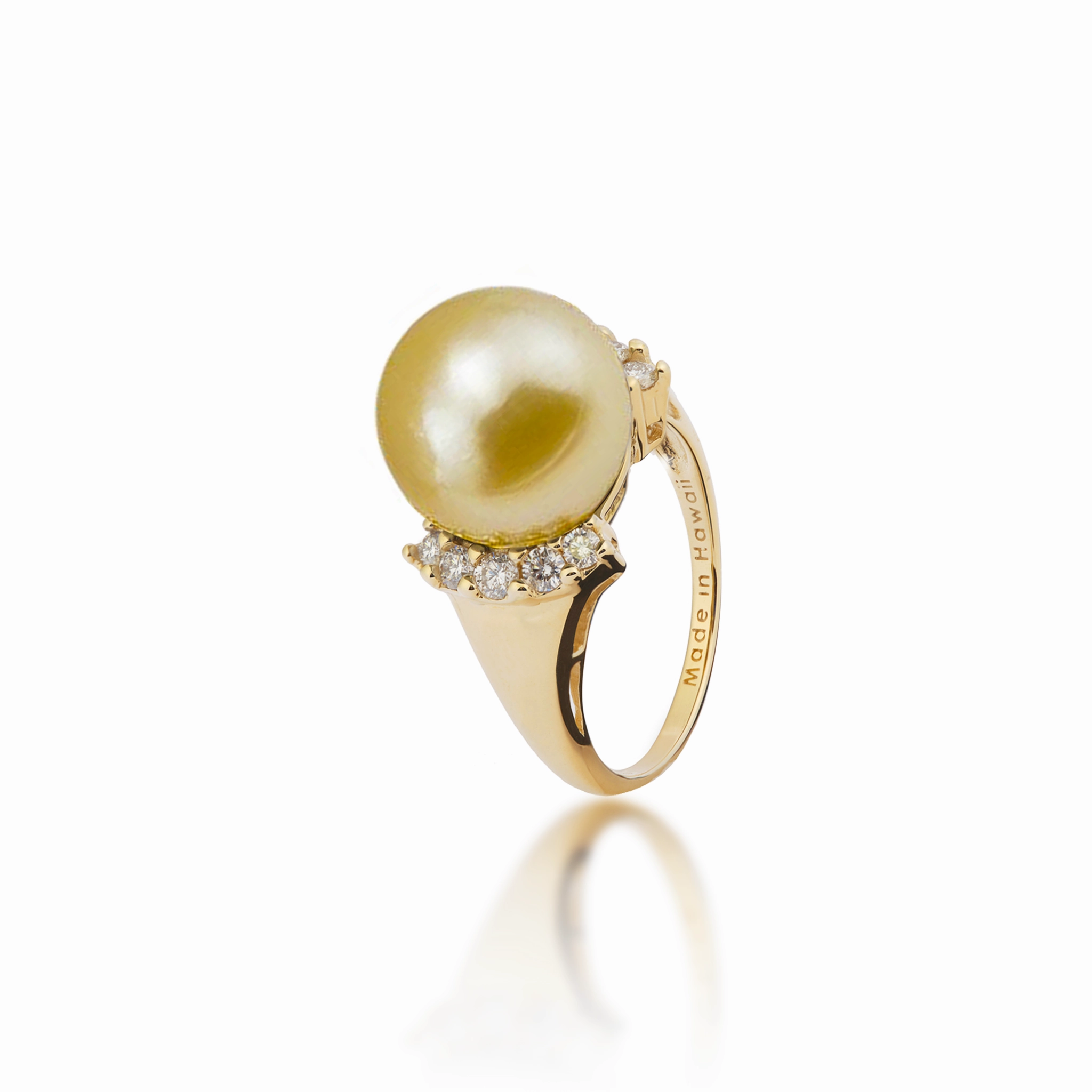 Glow Up Look Chic Finish South Sea Gold Pearl Ring in Gold with Diamonds - 12-13mm