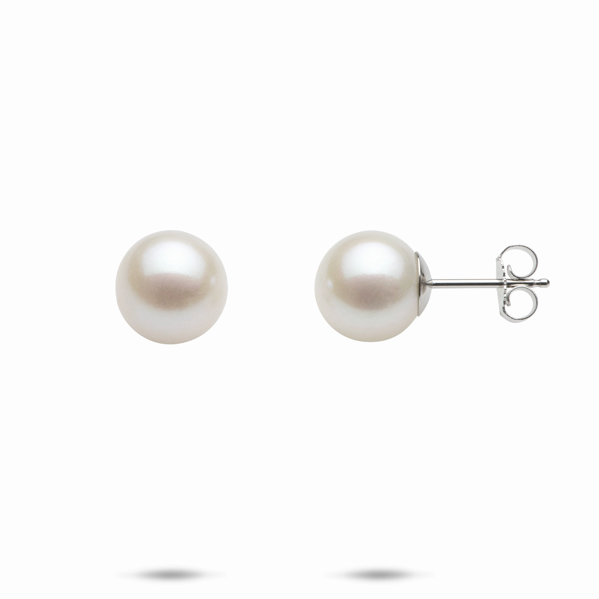 Freshwater White Pearl Earrings in White Gold - 9-10mm Custom pieces