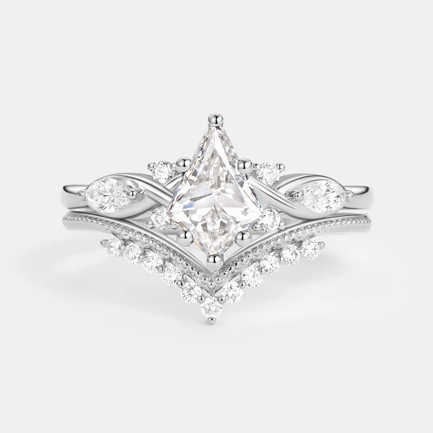 Unique Kite Lab Grown Diamond Infinity Engagement Ring Set 2pcs Polished Look