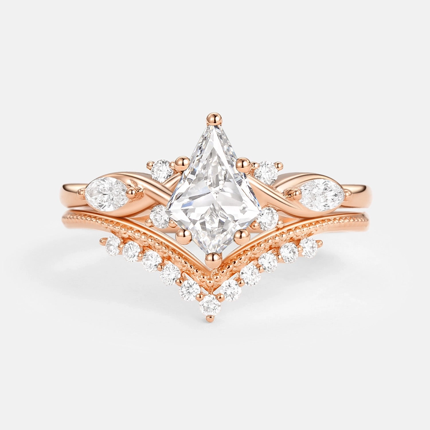 gentle touch Golden Touch Unique Kite Lab Grown Diamond Infinity Engagement Ring Set 2pcs