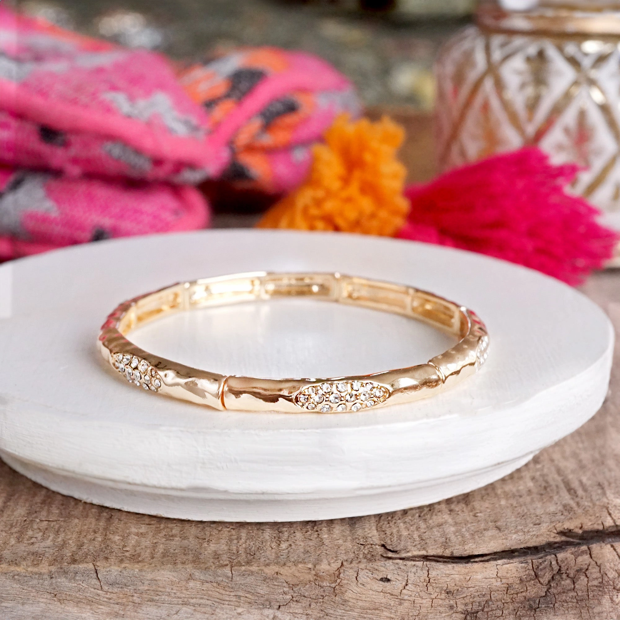 Unrestricted Composites Cross-Cultural Mixes Stretchy Stackable Bangle Pearls and Rhinestones Gold or Silver Tone