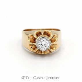 Gents Claw Design Solitaire Diamond Ring in 14k Yellow Gold Comfortable Art Time Honored