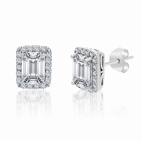 Lesa Michele Emerald Cut Cubic Zirconia Womens Stud Earrings in Rhodium over Sterling Silver Adorable Trinket
