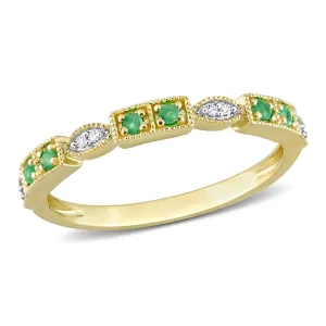 Emerald and 1/20ctw Diamond Vintage-Inspired Yellow Gold Stackable Ring | Size 6
