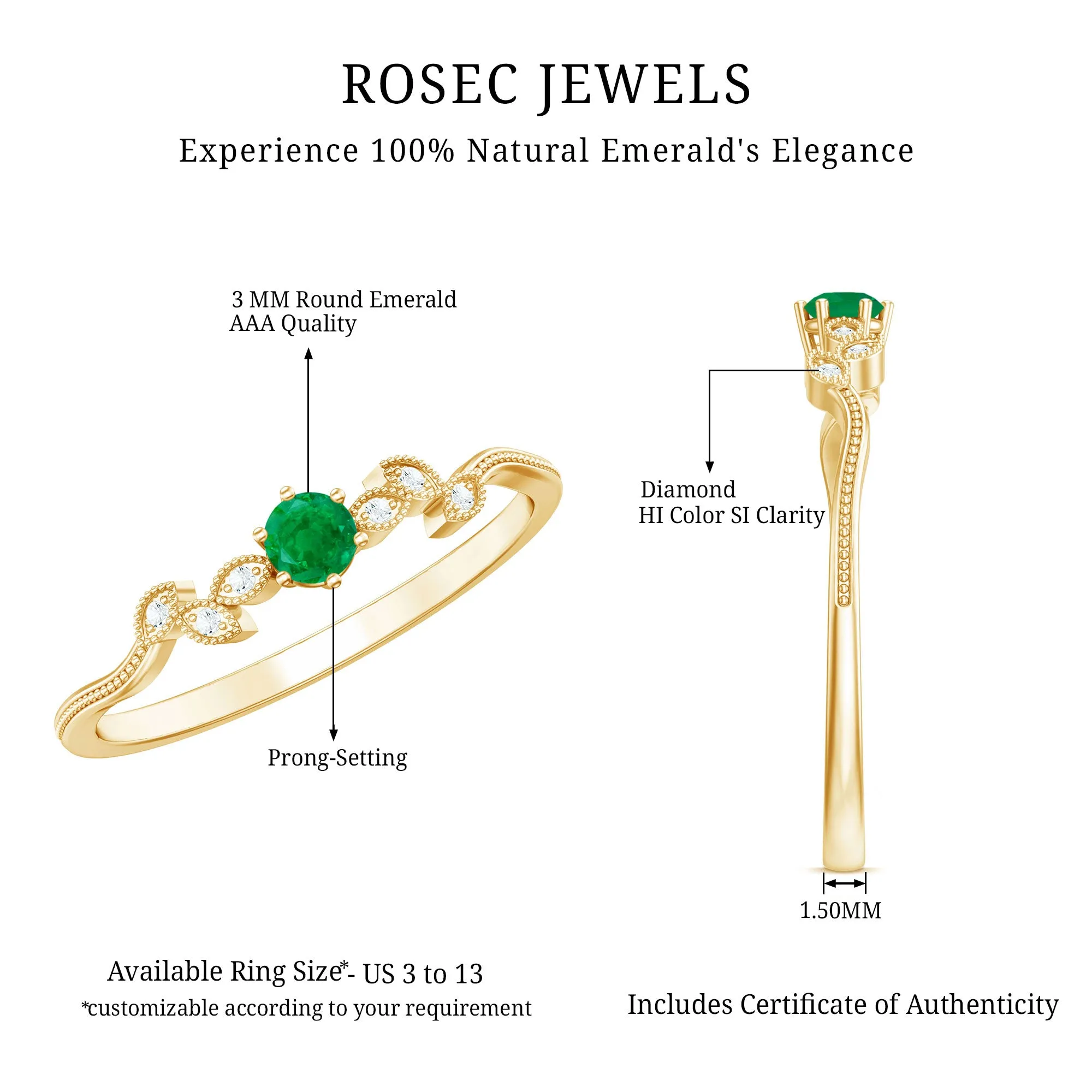 Emerald and Diamond Leaf Branch Promise Ring