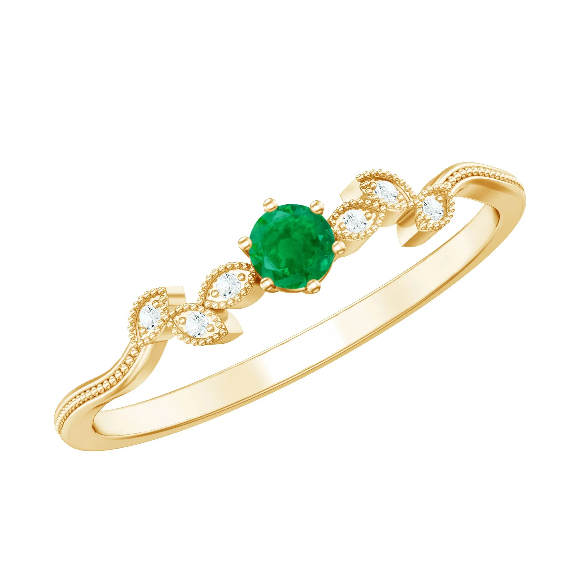 Emerald and Diamond Leaf Branch Promise Ring