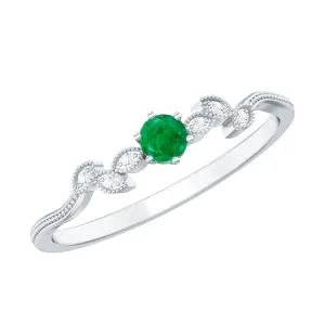 Emerald and Diamond Leaf Branch Promise Ring