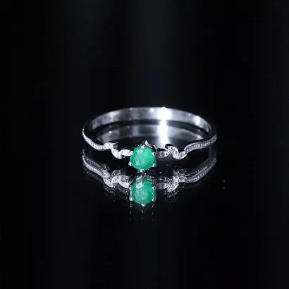 Emerald and Diamond Leaf Branch Promise Ring