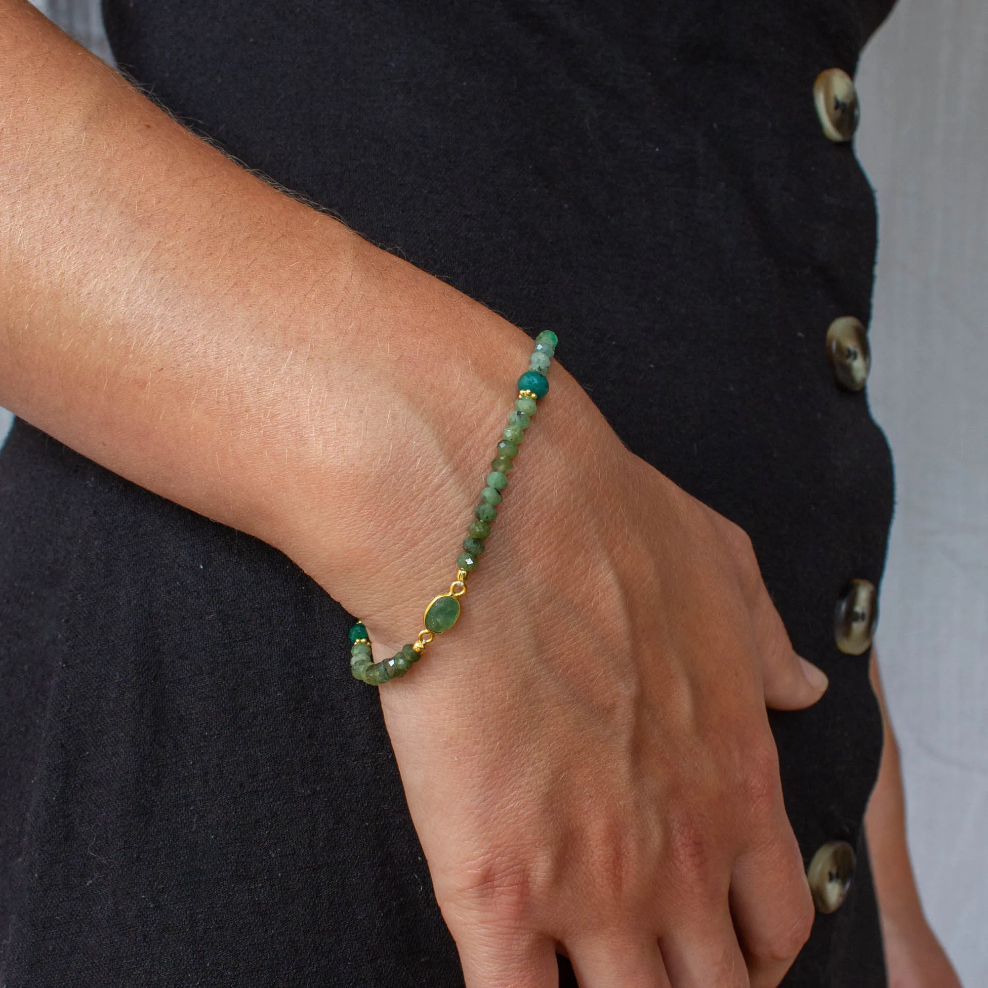 Emerald and Gold Beaded Bracelet