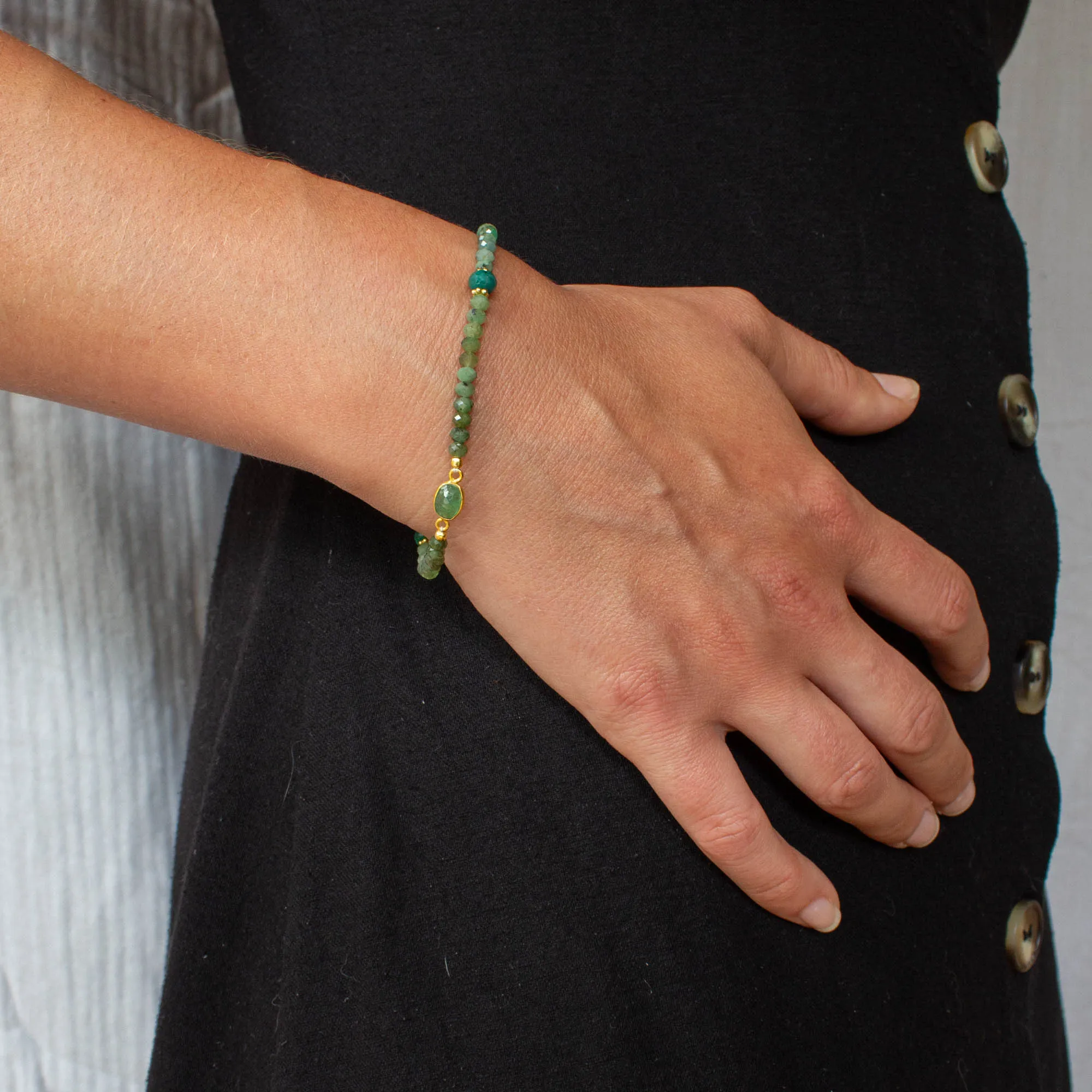 Emerald and Gold Beaded Bracelet