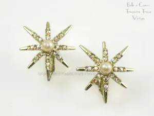 Emmons Vintage Clip Earrings Rainbow Star Early EmJ Mark