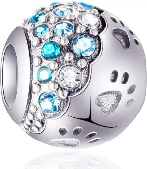 EMOSTAR Puppy Dog Paw Print Charms,925 Sterling Silver Pet Footprint Beads with Colorful Crystals, for Animal or Mothers Day Bracelets