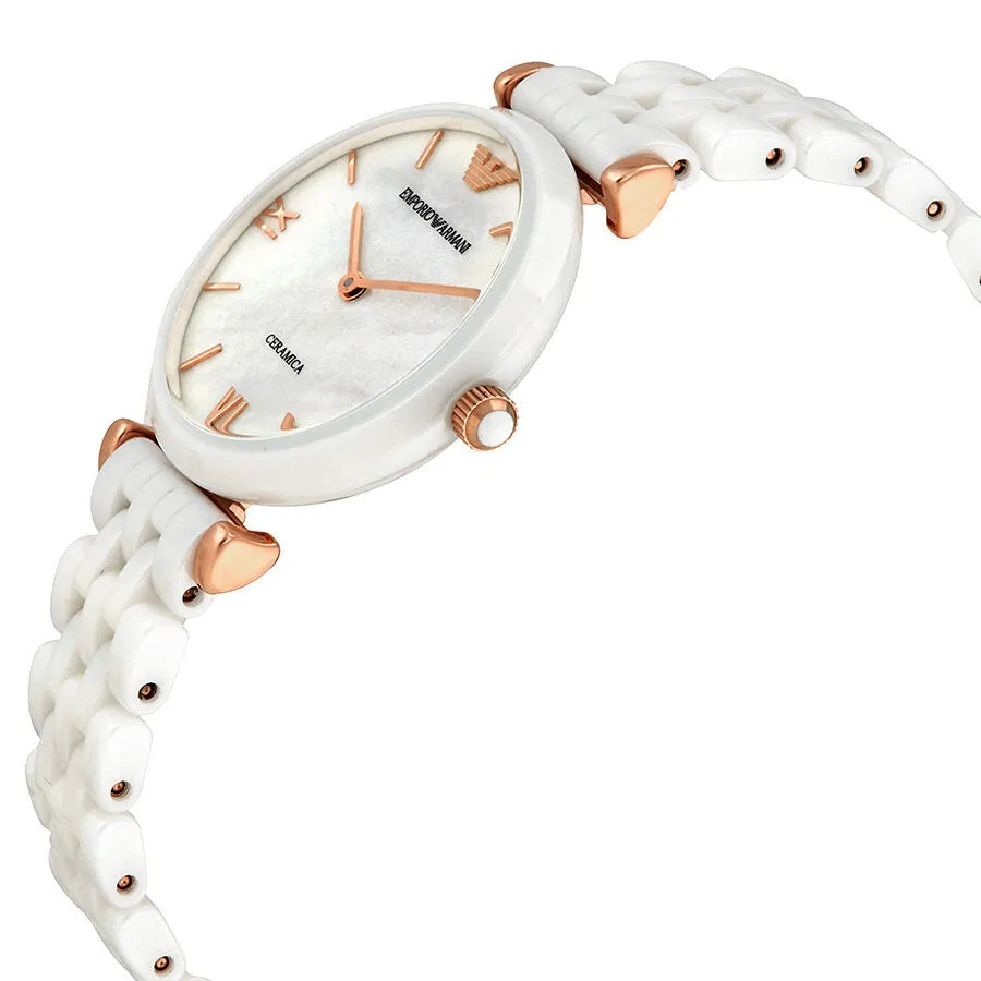 Emporio Armani Ceramica Mother of Pearl Ladies Watch AR1486