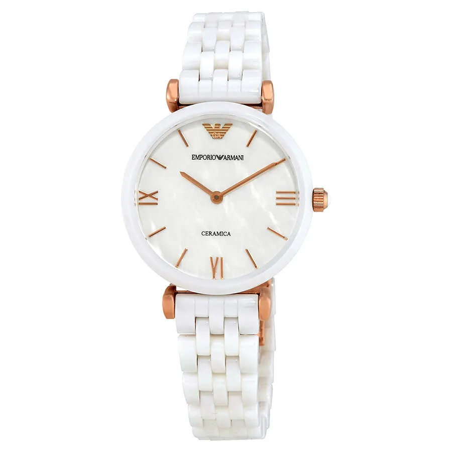 Emporio Armani Ceramica Mother of Pearl Ladies Watch AR1486