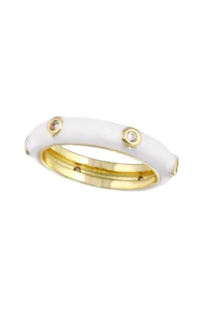 Enamel Bezel CZ Ring | White