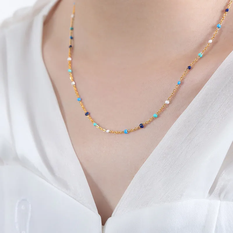Enamel Boho Drop Bead Titanium Necklace for Women