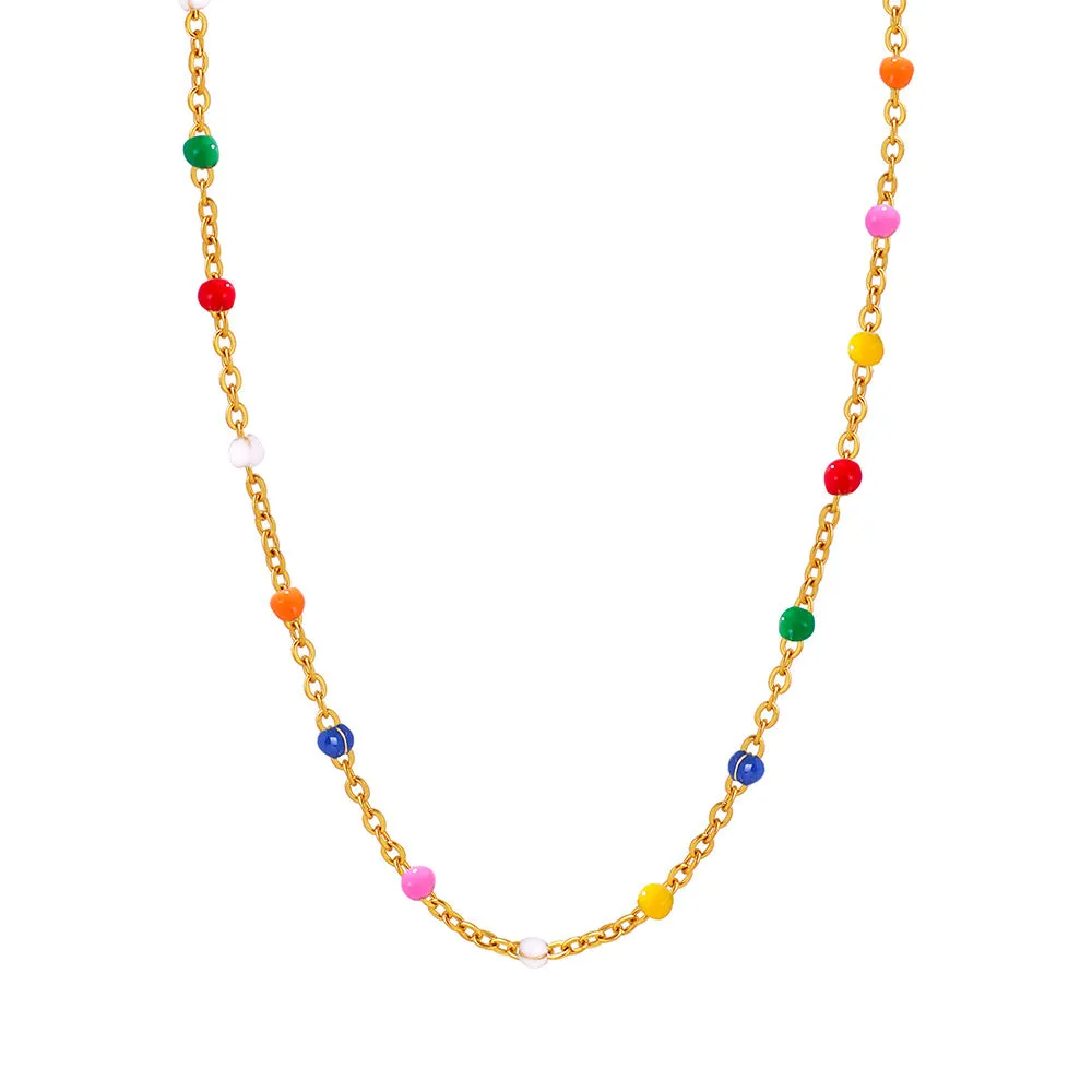 Enamel Boho Drop Bead Titanium Necklace for Women