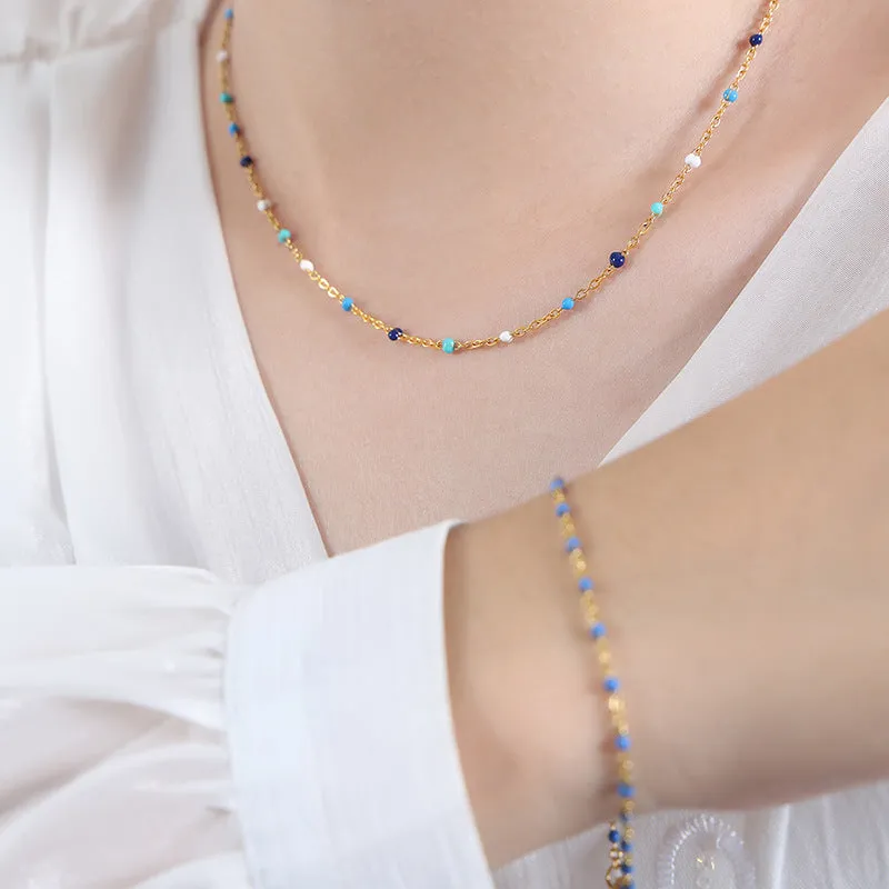 Enamel Boho Drop Bead Titanium Necklace for Women