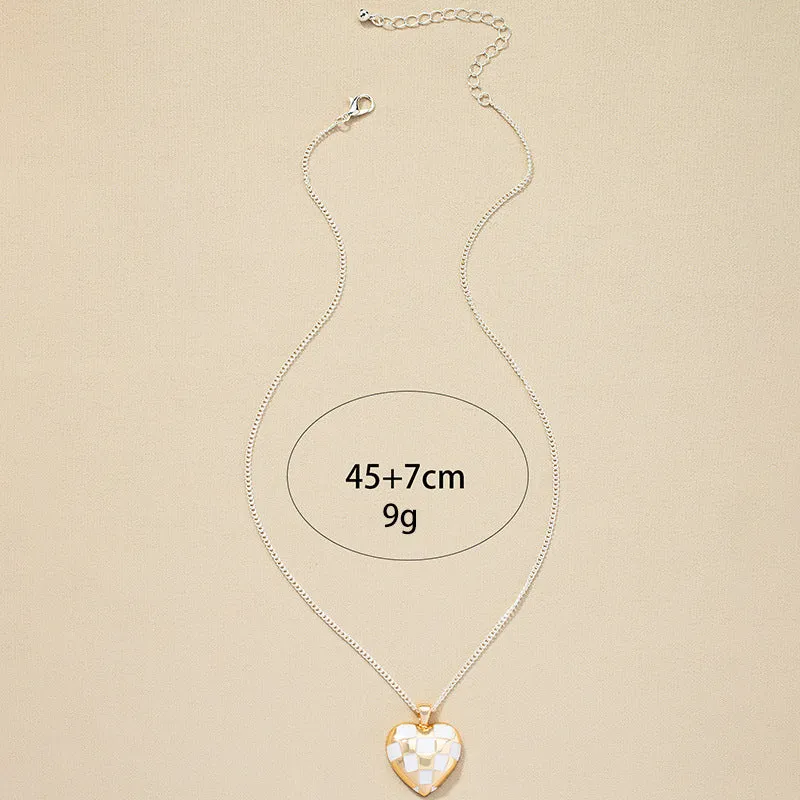 Enamel Oil Drop Heart Pendant Necklace - Wholesale Love Collarbone Chain