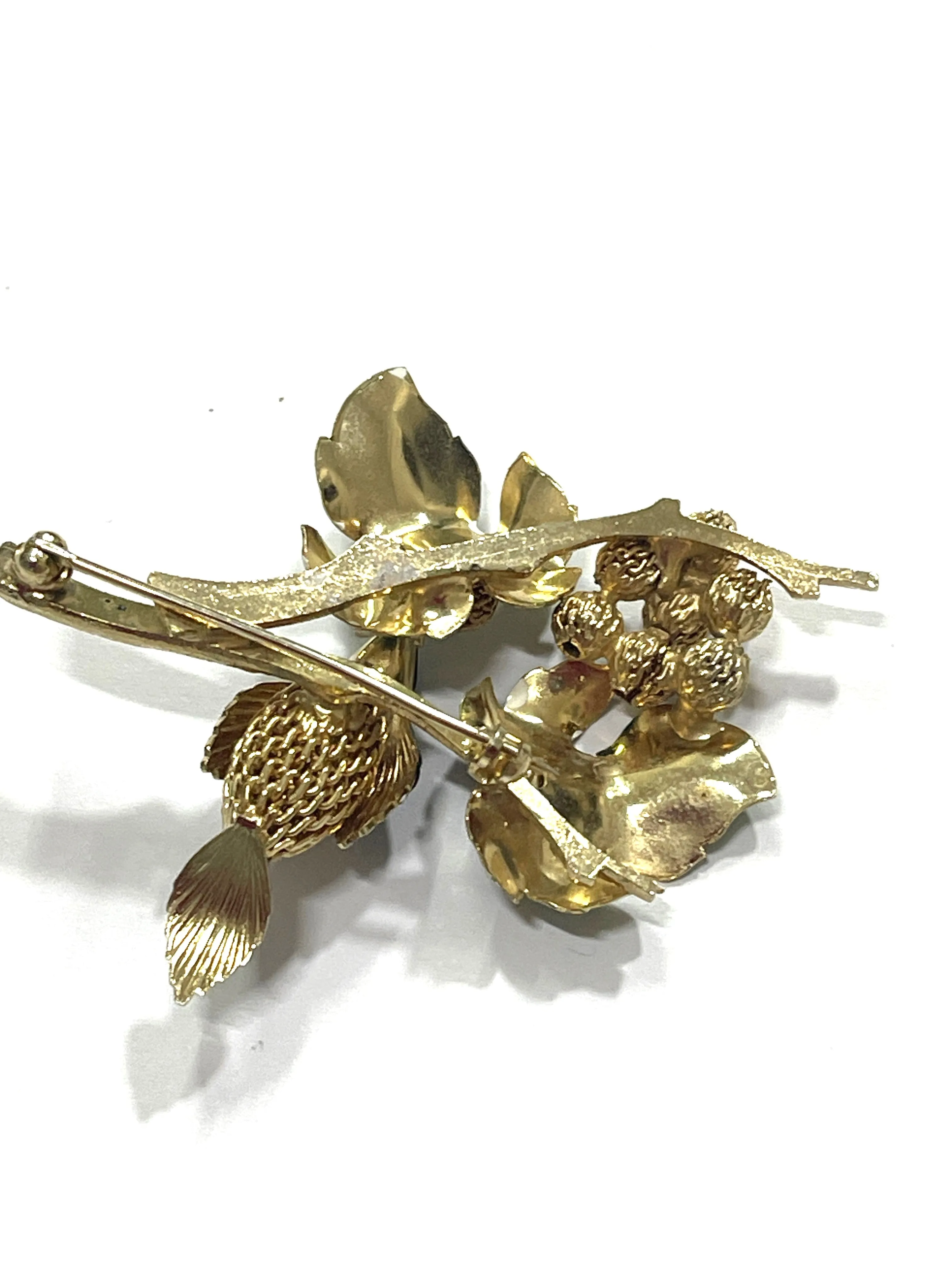 Enamelled Bird on a Branch Vintage Brooch