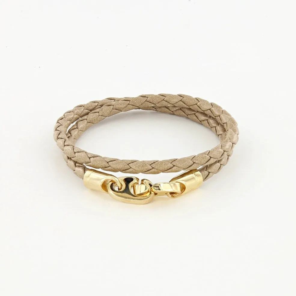 Endeavour Leather Double Wrap Bracelet with Polished Brass Brummels