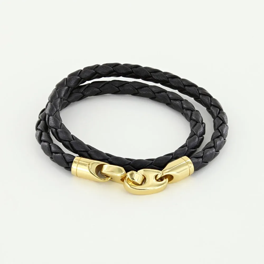 Endeavour Leather Double Wrap Bracelet with Polished Brass Brummels