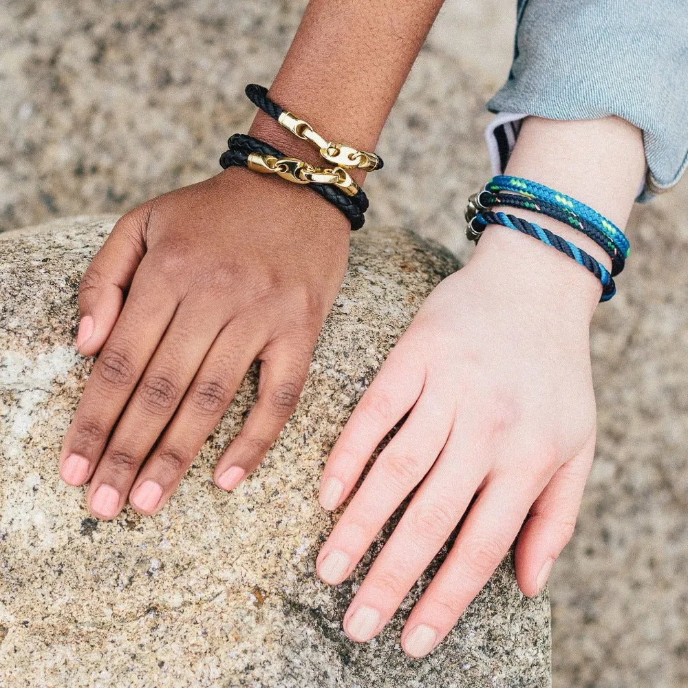 Endeavour Leather Double Wrap Bracelet with Polished Brass Brummels