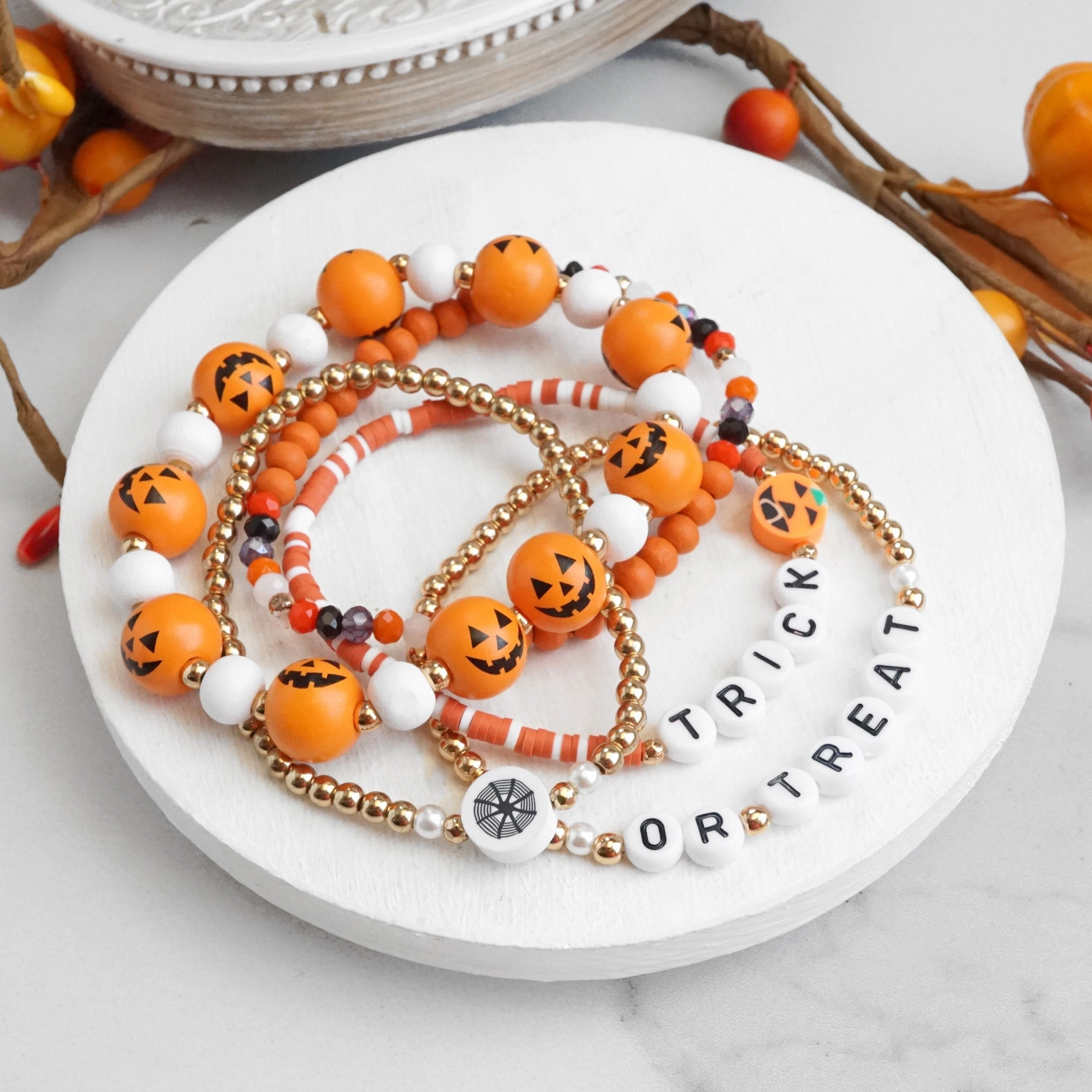 Halloween Bracelets Stack Set Boo Trick or Treat Orange Black Stackable bracelet Metropolitan Glam Tailored History