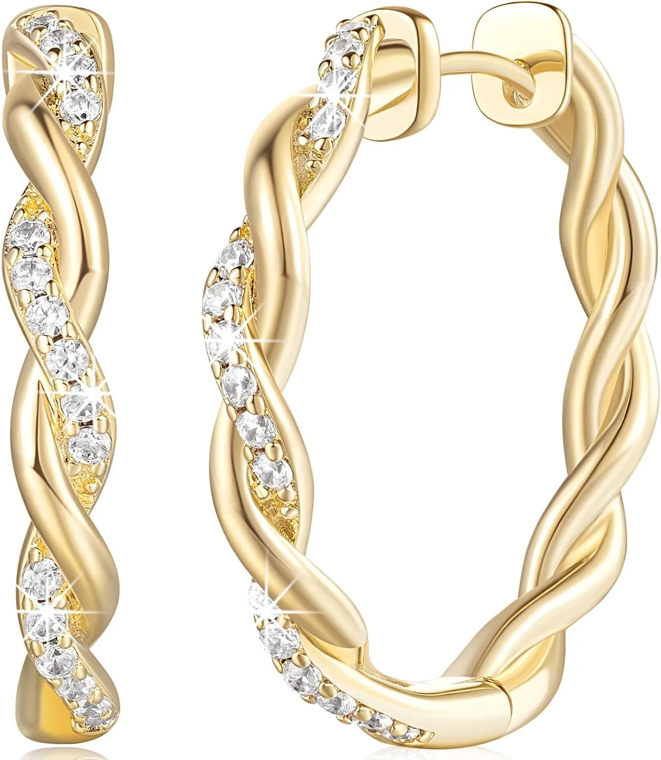 ENROSE Gold Hoop Earrings 14K Gold Earring for Women Twisted Large Hoop Earrings Minimalist Diamond Earring Gold Jewelry 29mm*4mm