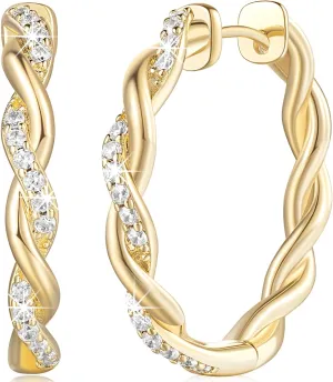 ENROSE Gold Hoop Earrings 14K Gold Earring for Women Twisted Large Hoop Earrings Minimalist Diamond Earring Gold Jewelry 29mm*4mm