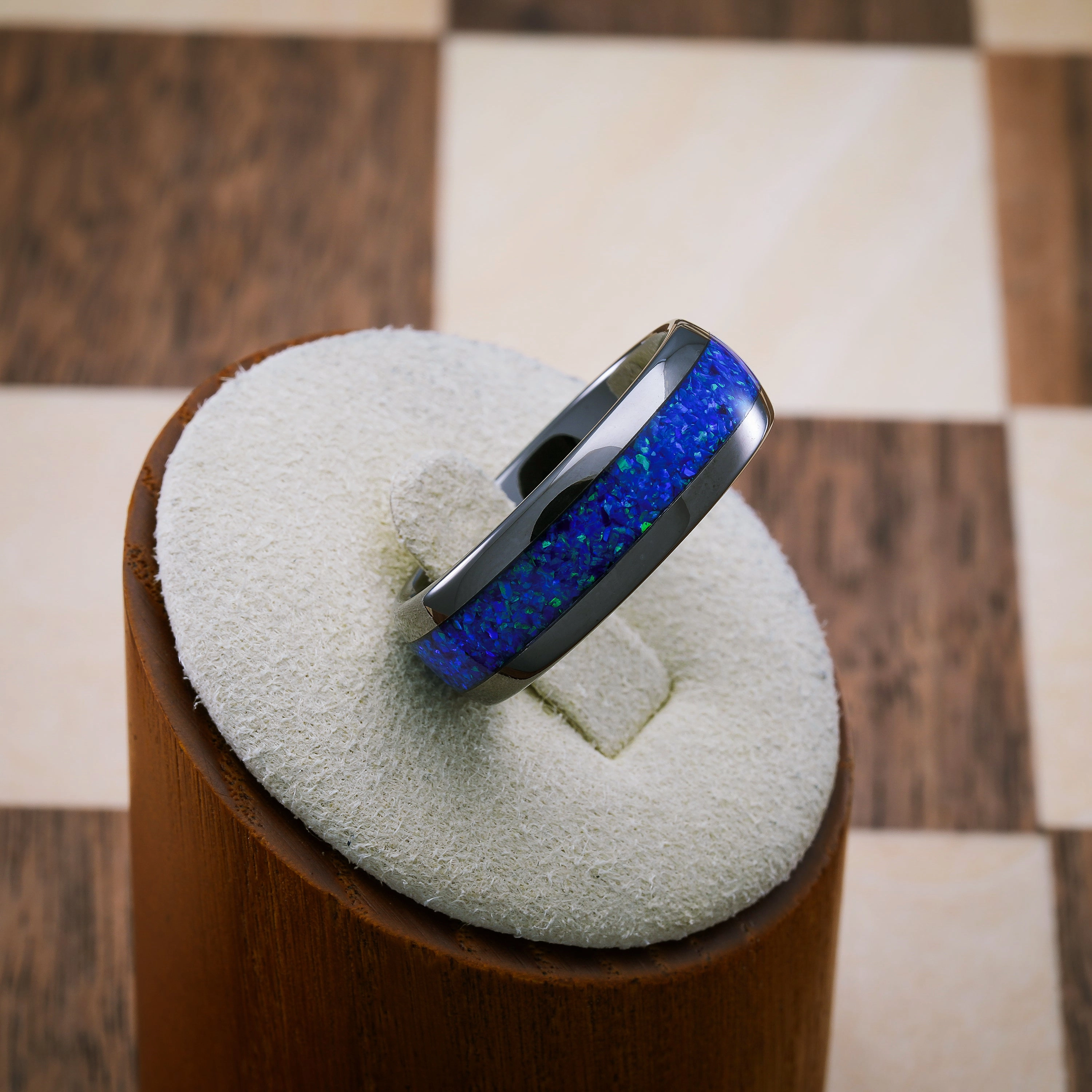 100S JEWELRY Engraved Personalized Gunmetal Tungsten Rings For Men Blue Opal Inlay Wedding Engagament Promise Band Size 6-16 Sparkling Article Daytime Fashion