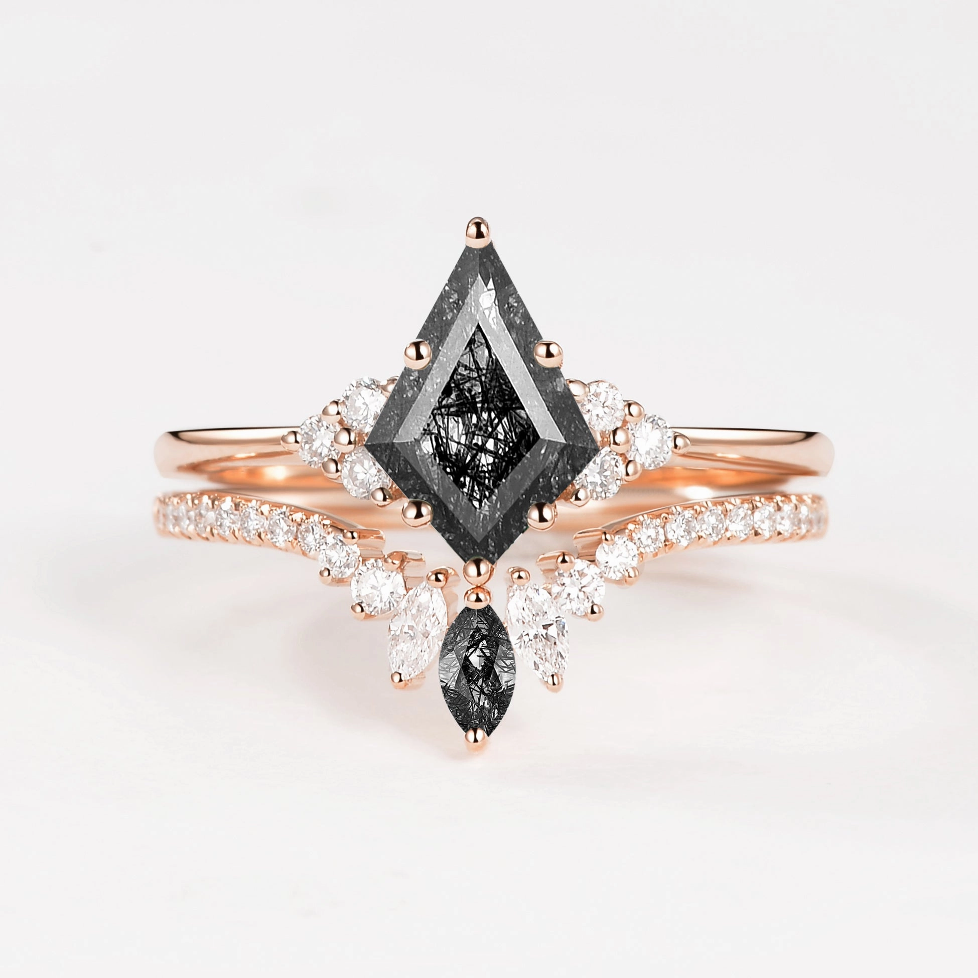 Unique Moss Agate Cluster Engagement Ring Set 2pcs - Lydia Candid Shot Timeless Impression