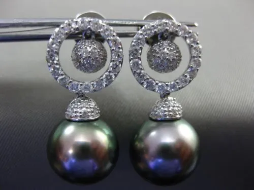 ESTATE .91CT DIAMOND 18KT WHITE GOLD 3D TAHITIAN PEARL CIRCLE OF LIFE EARRINGS