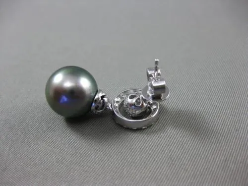 ESTATE .91CT DIAMOND 18KT WHITE GOLD 3D TAHITIAN PEARL CIRCLE OF LIFE EARRINGS