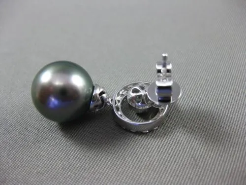 ESTATE .91CT DIAMOND 18KT WHITE GOLD 3D TAHITIAN PEARL CIRCLE OF LIFE EARRINGS