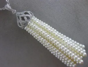 ESTATE EXTRA LARGE .72CT DIAMOND & AAA PEARL 18KT WHITE GOLD 3D TASSLE NECKLACE