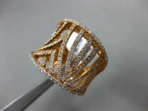 ESTATE LARGE 1.01CT DIAMOND 18KT ROSE GOLD MULTI ROW OPEN FILIGREE COCKTAIL RING