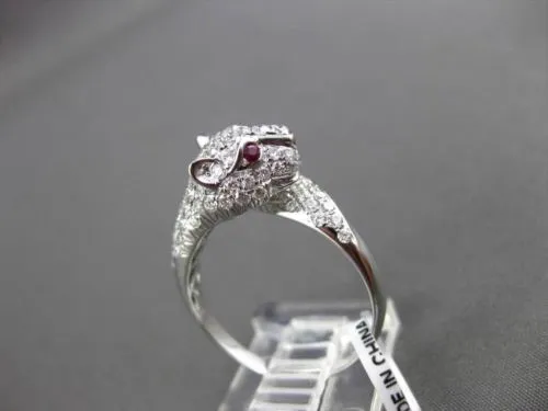 ESTATE LARGE 1.08CTW DIAMOND & AAA RUBY 18KT WHITE GOLD 3D PANTHER COCKTAIL RING