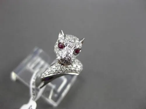 ESTATE LARGE 1.08CTW DIAMOND & AAA RUBY 18KT WHITE GOLD 3D PANTHER COCKTAIL RING