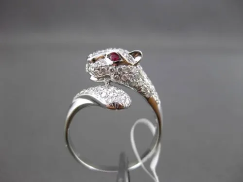 ESTATE LARGE 1.08CTW DIAMOND & AAA RUBY 18KT WHITE GOLD 3D PANTHER COCKTAIL RING