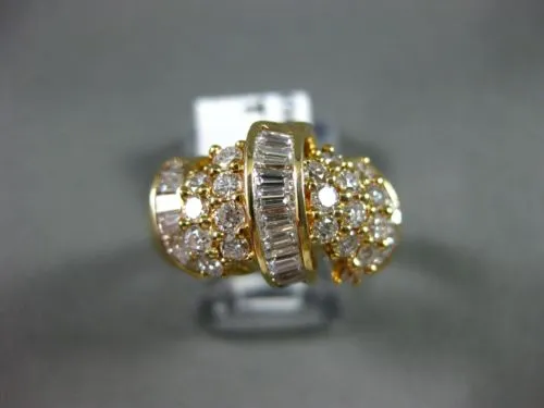 ESTATE LARGE 1.20CT ROUND & BAGUETTE DIAMOND 18K YELLOW GOLD 3D FUN RING #14062
