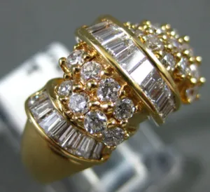 ESTATE LARGE 1.20CT ROUND & BAGUETTE DIAMOND 18K YELLOW GOLD 3D FUN RING #14062