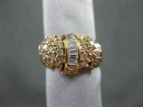 ESTATE LARGE 1.20CT ROUND & BAGUETTE DIAMOND 18K YELLOW GOLD 3D FUN RING #14062