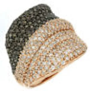 ESTATE LARGE 1.67CT WHITE & CHOCOLATE FANCY DIAMOND 14KT ROSE GOLD COCKTAIL RING