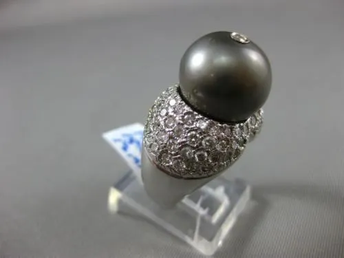 ESTATE LARGE 1.84CT DIAMOND & TAHITIAN PEARL 18K WHITE GOLD ETOILE COCKTAIL RING